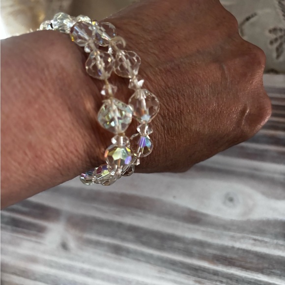 AB crystal double strand bracelet and earrings mid-century - Picture 3 of 13